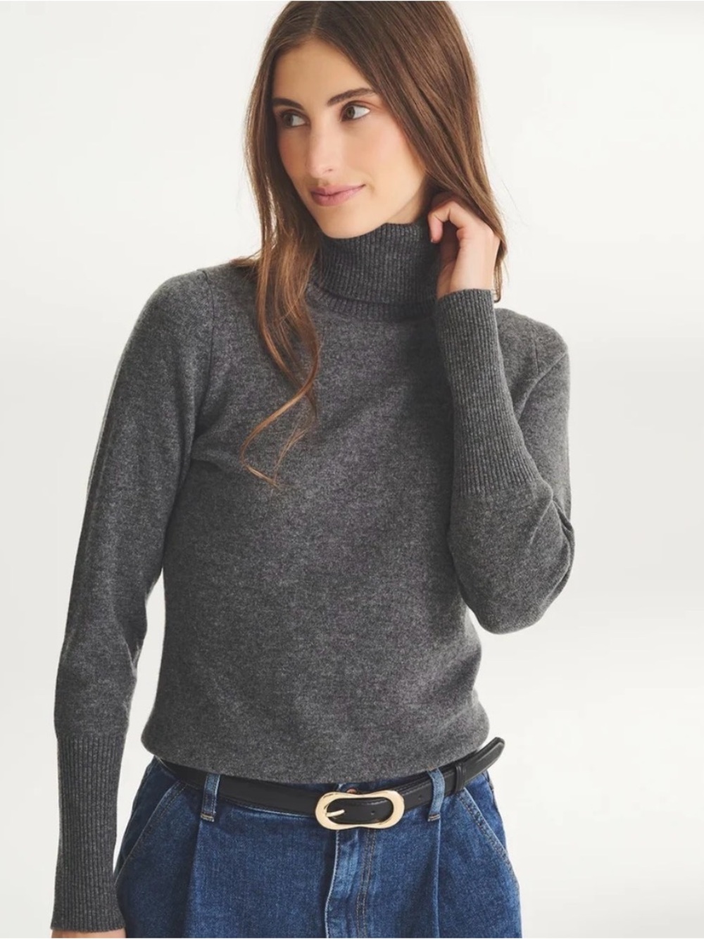 Naadam 100% Cashmere Turtleneck Sweater Dark Gray Charcoal Size M